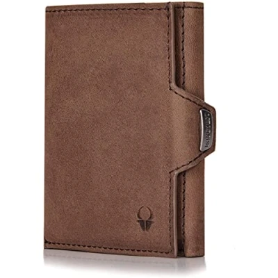 Abbildung von DONBOLSO NextGen Slim Leder Portemonnaie Herren mit Münzfach und RFID Schutz Portmonee für Karten Bargeld Kompakte Geldbörse, Kartenhülle Braun Vintage, 9 x 7,1 2 cm