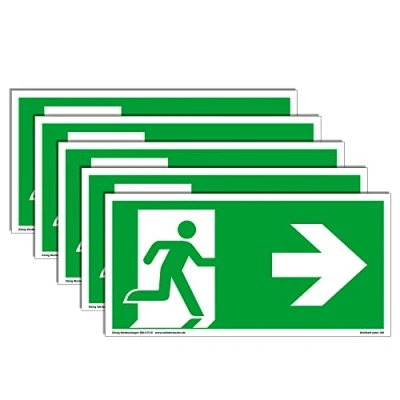 Abbildung von 5 Schilder Notausgang extra langnachleuchtend PVC selbstklebend 297x148mm gemäß ASR A1.3 DIN 7010 67510 Notausgangsschild Pfeil rechts Fluchtwegschild Rettungsweg Dreifke® 160