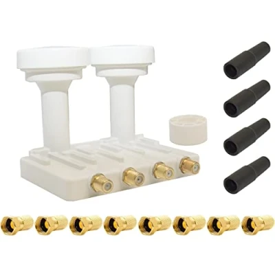 Abbildung von Premium X Monoblock Quad PXMB 6QW LNB 0,1dB Astra 19,2 Hotbird 13 4 Teilnehmer 3D UHD 4K 8X F Stecker 4X Gummitülle