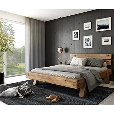 Abbildung von Elfo Bett Balkenbett Doppelbett Hanna 140x200 cm Rustic Eiche NEU/OVP