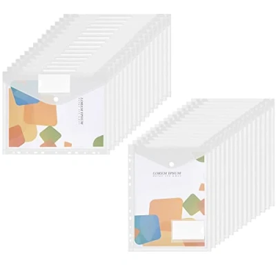 Abbildung von Sosayet Dokumententasche A4 30 pack, Dokumentenmappe Transparent Sammelmappen mit 11 Lochrand und Etikettentasche, Sichttasche Dokumenten für Dokumente Organisiere (Weiß)