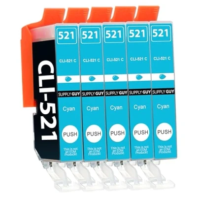 Abbildung von Supply Guy 5 Druckerpatronen mit Chip kompatibel Canon CLI 521 Cyan für Pixma IP3600 IP4600 IP4700 MP540 MP550 MP560 MP620 MP630 MP640 MP980 MP990 MX860 MX870