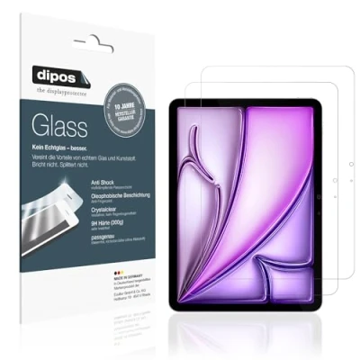Abbildung von dipos I 2X Displayschutz 9H klar kompatibel mit Apple iPad Air 11 Zoll M2 2024 Schutzfolie Anti Shock Folie (A2899 + A2900)
