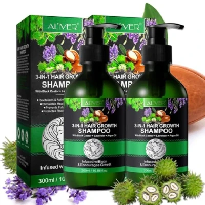 Abbildung von ALIVER Haarshampoo Kopfhaut Pflege Haarwachstum mit Rizinusöl Lavendelöl Arganöl Vegan, 2 tlg., Shampoo, Pflegend