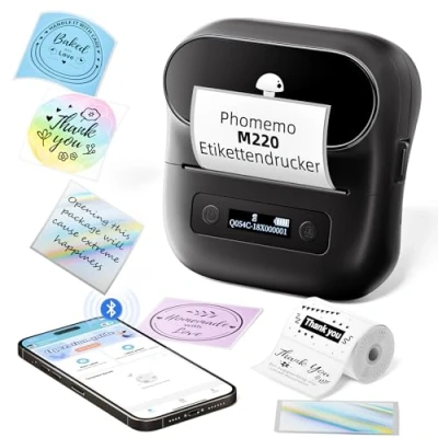 Abbildung von Phomemo M220 Etikettendrucker Beschriftungsgerät,Thermo Bluetooth Tragbarer Etikettenhersteller,Aktualisierung Etikettenhersteller Sticker Drucker für Barcode,Adresse, Zuhause,Büro,Kleine Unternehmen