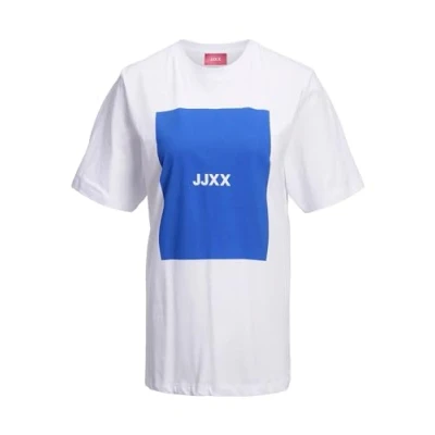 Abbildung von JJXX Women&#039;s JXAMBER SS Relaxed Tee NOOS T Shirt, Bright White/Print:Blue LOLITE Square, XS