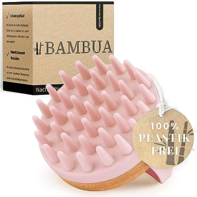 Abbildung von BAMBUA Kopfhaut Massagebürste (Anti Schuppen Effekt) Kopfmassage Bürste Zur beim Duschen Premium Scalp Massager inkl. E Book „Gesunde Kopfhaut“ (Rosa)