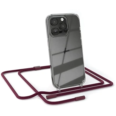 Abbildung von EAZY CASE kombinierbare Handyketten kompatibel mit iPhone 14 Pro, Transparente Silikon Hülle rundem Umhängeband, abnehmbar durch abschraubbare Endstücke, Band, zum Umhängen, Beere