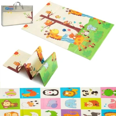 Abbildung von HUMBI Spielmatte Baby, Krabbelmatte, XPE Schaumstoff, Doppelseitig, Flatbar, Wasserdicht, Extra Größe, Teppich Babymatte, Rutschfest, 120x180 (Tiere, Giraffen)