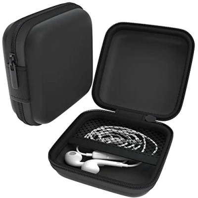 Abbildung von EAZY CASE Universal Tasche für In Ear Kopfhörer mit Netzfach Hardcase Aufbewahrungsbox, Schutztasche umlaufenden Reißverschluss, extra klein, eckig, Schwarz