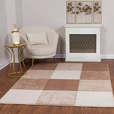 Abbildung von Surya Alfaro Teppich Wohnzimmer Boho, großer Schlafzimmer 160x213 cm für Esszimmer mit geometrischem Muster, Skandinavischer Wohnzimmerteppich modern in Braun, Beige, Hellbraun, Weiß