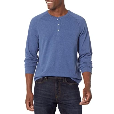 Abbildung von Amazon Essentials Herren Henley Shirt mit langen Ärmeln und normaler Passform (erhältlich in Übergrößen), Blau Heide, M