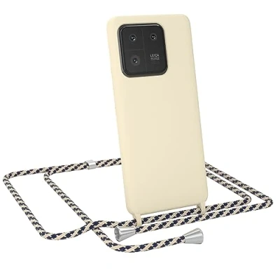 Abbildung von EAZY CASE Handykette austauschbares Band kompatibel mit Xiaomi 13 Pro Silikon Necklace(abnehmbar),Stoßdämpfung bei Sturz, Taupe Taupe/Blau Camouflage Clip Silber