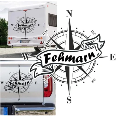Abbildung von Rakelfix Kompass Fehmarn Aufkleber Ostsee Sticker Auto Camper Wohnmobil Caravan Autoaufkleber Wohnwagen Ostseebad