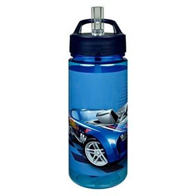 Abbildung von Scooli Trinkflasche Hot Wheels für Kinder mit Motiv Wasserflasche aus Kunststoff BPA frei ca. 500ml Fassungsvermögen integrierter Strohhalm ideal Kindergarten und Schule