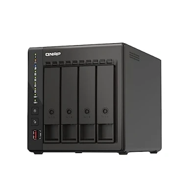 Abbildung von Qnap TS 453E 8G, 4 Bay NAS (Intel® Celeron® J6412 Core/4 Thread Prozessor, Turbo bis zu 2,6 GHz, Dual 2,5GbE) 16TB Bundle mit 4x4TB WD RED Plus HDDs