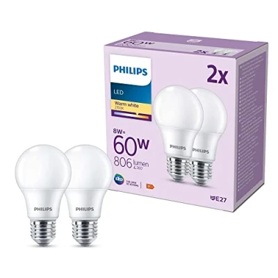 Abbildung von Philips Classic LED E27 Lampe, 60W, matt, warmweiß, nicht dimmbar, Doppelpack