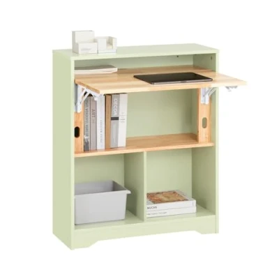 Abbildung von SoBuy Klapptisch mit angebautem Schrank Klappbarer Tisch Faltbarer Schreibtischschrank Grün BHT ca. 70x85x54cm FWT104 GR