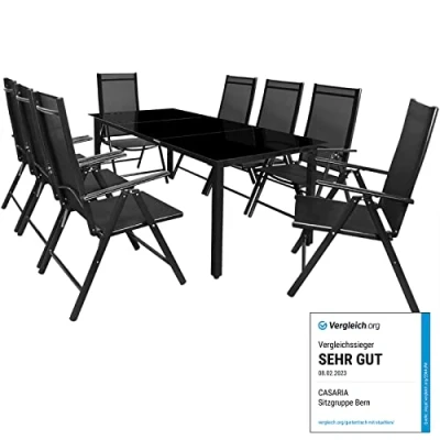 Abbildung von Casaria Garten Essgruppe Bern, (9 tlg), Aluminium 5mm Sicherheitsglas Stühle Klappbar Verstellbar Wetterfest