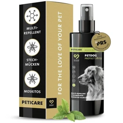 Abbildung von Peticare Anti Insekten Spray für Hunde gegen Stechmücken Bremsen Mücken Moskitos und weitere Zweiflügler sofortige Wirkung einzigartiges PRS® System Lange petDog Protect 2809