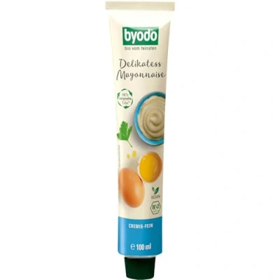 Abbildung von Bio Delikatess Mayonnaise 80% Fett Byodo, 2x100ml Tube 100% Zutaten, Cremig &amp; Klassisch, Recycelte Ideal für Salate und Dressings