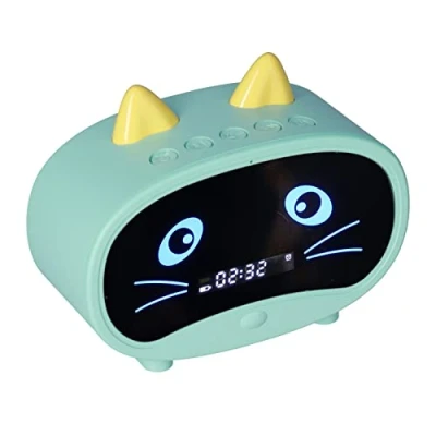 Abbildung von Topiky Digitaler Wecker Lautsprecher, Cartoon Katzen mit Temperaturanzeige, Dual Wecker, Bluetooth UKW Radio, Freisprechfunktion für Schlafzimmer Büro(Grün)