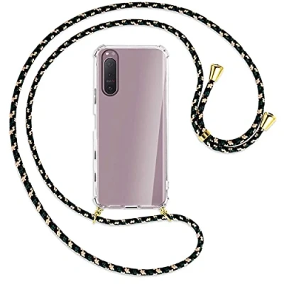 Abbildung von mtb more energy® Handykette kompatibel mit Sony Xperia 5 II (6.1&#039;&#039;) Camouflage/Gold Smartphone Hülle zum Umhängen Anti Shock Full TPU Case