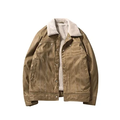 Abbildung von ERTGHH yrf Daunenjacke Herren Winter Dicke Baumwolle gepolsterte Jacke Werkzeug Wildleder Plus Samt (Farbe: Khaki, Größe: Medium)