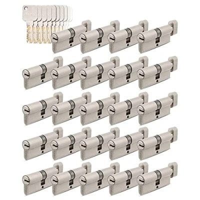 Abbildung von GERCAR Pro Gleichschließend 24 Knaufzylinder 35/35 Set 24x Schließzylinder mit Knauf inkl. 120 Schlüssel 70 mm Türschloss Zylinderschloss 24er Zylinder Länge: 70mm, A:35 B:35 Messing matt