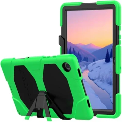 Abbildung von TECHGEAR G Shock Hülle Kompatibel mit Samsung Galaxy Tab A7 10.4 2020 (SM T500 / T505) Stoßfest Robuste Schutzhülle abnehmbaren Ständer &amp; eingebauter Bildschirm Schule, Kids, Bauherr Grün