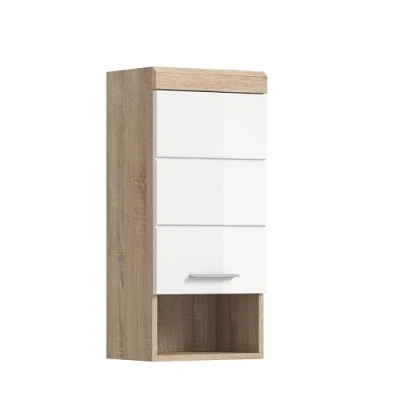 Abbildung von xonox.home Badezimmer Lambada X06F1721 Hängeschrank Schrank in Front weiß Hochglanz Korpus Sonoma Eiche hell ca.35x77x25 cm
