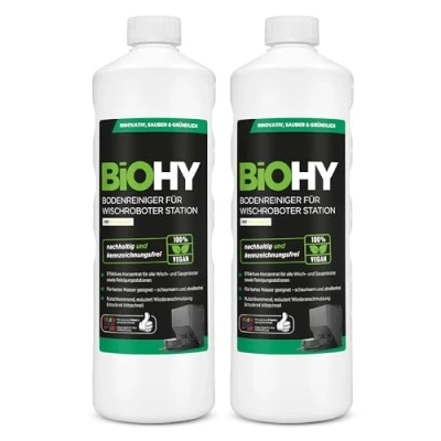 Abbildung von BiOHY Bodenreiniger Für Wischroboter Station mit Frischeduft (2 x 1 liter) Reinigungsmittel Konzentrat alle Wisch &amp; Saugroboter Nass Funktion Schaumarm Streifenfrei Böden