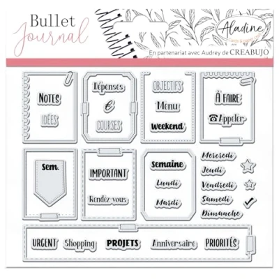 Abbildung von Aladine Stampo Bullet Clear Wochenorganisation Stempelplatte aus Schaumstoff, Silikonabdruck ideal für Journal, Scrapbooking, Notizbücher kreative Hobbys
