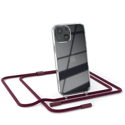 Abbildung von EAZY CASE kombinierbare Handyketten kompatibel mit iPhone 13 Mini, Transparente Silikon Hülle rundem Umhängeband, abnehmbar durch abschraubbare Endstücke, Band, zum Umhängen, Beere