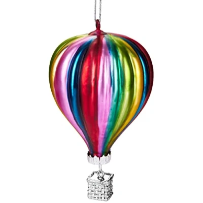 Abbildung von BRUBAKER Heißluftballon Bunt Handbemalte Weihnachtskugel aus Glas Mundgeblasener Christbaumschmuck Figuren lustig Deko Anhänger Baumkugel ca. 11 cm