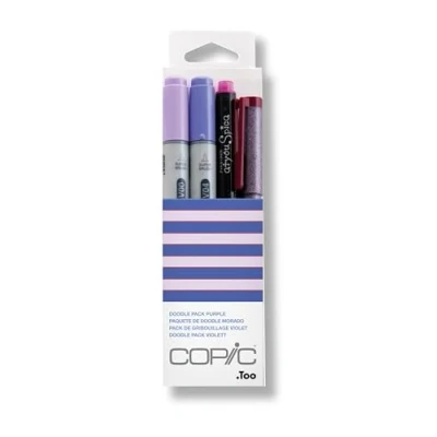 Abbildung von COPIC Ciao Set &quot;Doodle Pack Purple&quot;, 4er mit 2 Twin Marker einer mittelbreiten und Brush Spitze inkl. Multiliner Glitter Pen