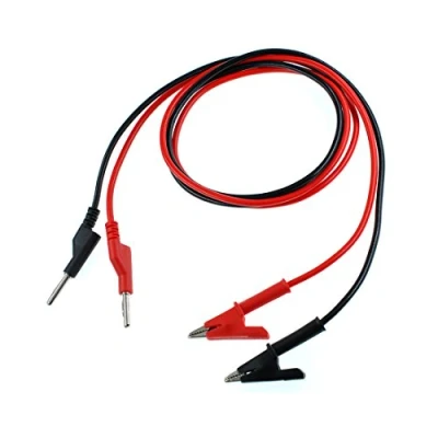 Abbildung von Oiyagai 2 Stück 4MM stapelbare Bananenstecker und Alligator Clip Prüfleitungen für Multimeter oder Labor Elektroprüfung (Rot + Schwarz)