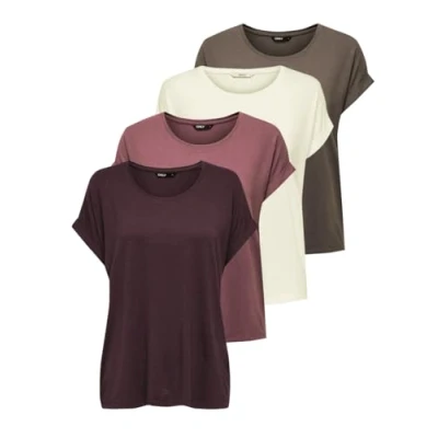Abbildung von ONLY Damen Onlmoster S/S O neck Top Noos Jrs T Shirt, 4er Pack (1x Caribou, 1x Winetasting, Rose Brown, Pumice Stone),XL