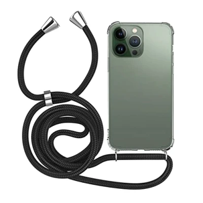 Abbildung von MyGadget Handykette für iPhone 14 Pro [ TPU Hülle mit verstellbaren Band ] Handyhülle Handyband zum Umhängen Kordel Schnur Case Schutzhülle Schwarz