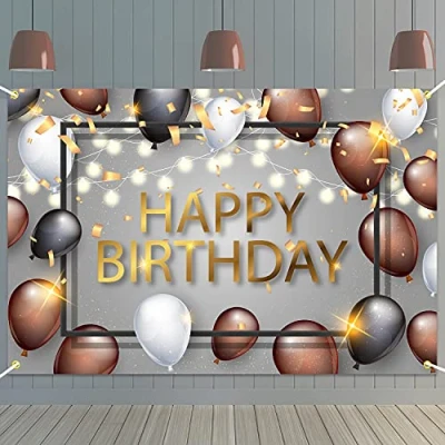 Abbildung von Happy Birthday Hintergrund Banner Dekorationen Braun für Männer Frauen Schwarz Gold Silber Mokka Schokolade Ballon Rustikal Geburtstag Thema Fotografie Party Supplies