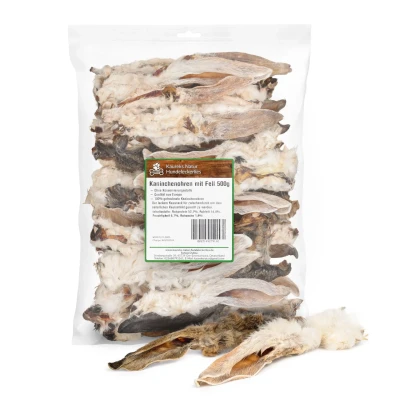 Abbildung von Kaureks Natur Hundeleckerlies Kaninchenohren mit Fell 500g