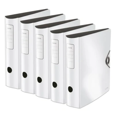 Abbildung von Leitz Qualitäts Ordner 180 Active Solid, 5er Pack, A4, breit, Abgerundeter Rücken, 8,2 cm Gummibandverschluss, Leichtes Polyfoam, Plastik Ordner, Weiß, 10471001
