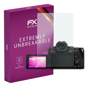 Abbildung von atFoliX Glasfolie kompatibel mit Panasonic Lumix DC G9M2 Panzerfolie, 9H Hybrid Glass FX Schutzpanzer Folie