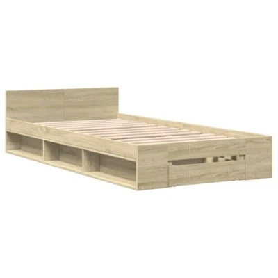 Abbildung von vidaXL Bettgestell, Bett mit Schublade für Schlafzimmer, Bettrahmen Lattenrost, Schlafzimmerbett Einzelbett, Sonoma Eiche 100x200cm Holzwerkstoff
