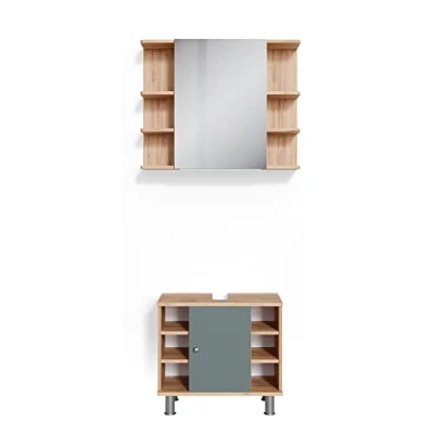 Abbildung von Vicco Badmöbel Set Fynn, Grün/Goldkraft Eiche, 2 Teile, (2 er Set, St., Set)