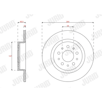 Abbildung von JURID Bremsscheibe FIAT: Tipo Kombi, Schrägheck, Limousine 10mm 5 98mm voll beschichtet 563296JC 52026321,52067392 Bremsscheiben