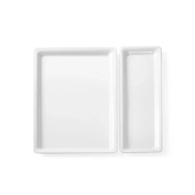 Abbildung von HENDI Servierplatte GN 2/3 Melamin 35,4 x 32,5 2 cm weiß spülmaschinengeeignet rechteckig, Platte 2/3, Buffetplatte