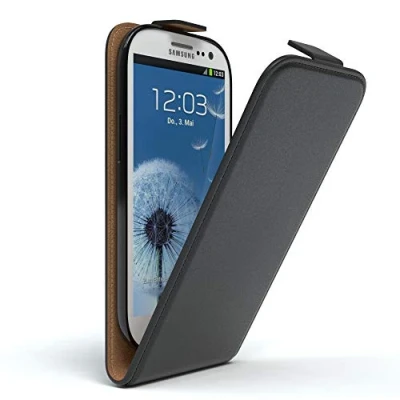 Abbildung von EAZY Case Hülle kompatibel mit Samsung Galaxy S3 / Neo Flip Cover zum Aufklappen, Handyhülle aufklappbar, Schutzhülle, Flipcase, Flipstyle vertikal klappbar, Kunstleder, Schwarz