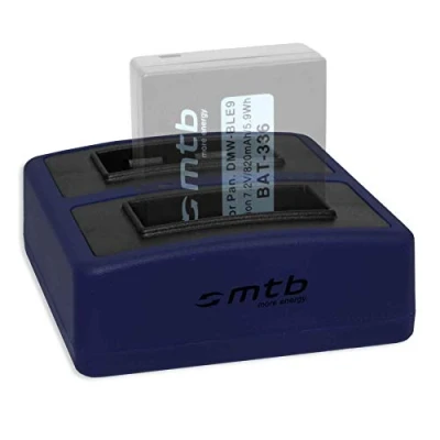 Abbildung von Dual Ladegerät Compact (USB) kompatibel mit Panasonic DMW BLE9(E), BLG10(E) / DMC GF6, GX7, GX80,TZ91, TZ101 ... Leica BP DC15 inkl. Micro USB Kabel (2X Akku gleichzeitig ladbar)