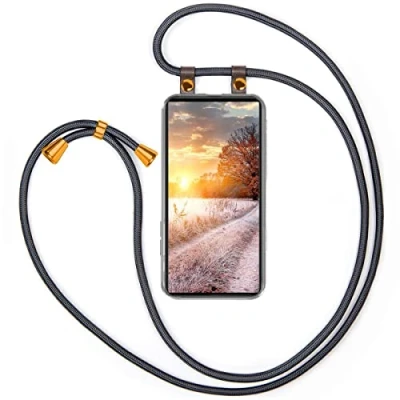Abbildung von moex Handykette kompatibel mit Samsung Galaxy S23 Ultra Hülle Band Längenverstellbar, Handyhülle zum Umhängen, Silikon Case Transparent Kordel Schnur abnehmbar in Anthrazit